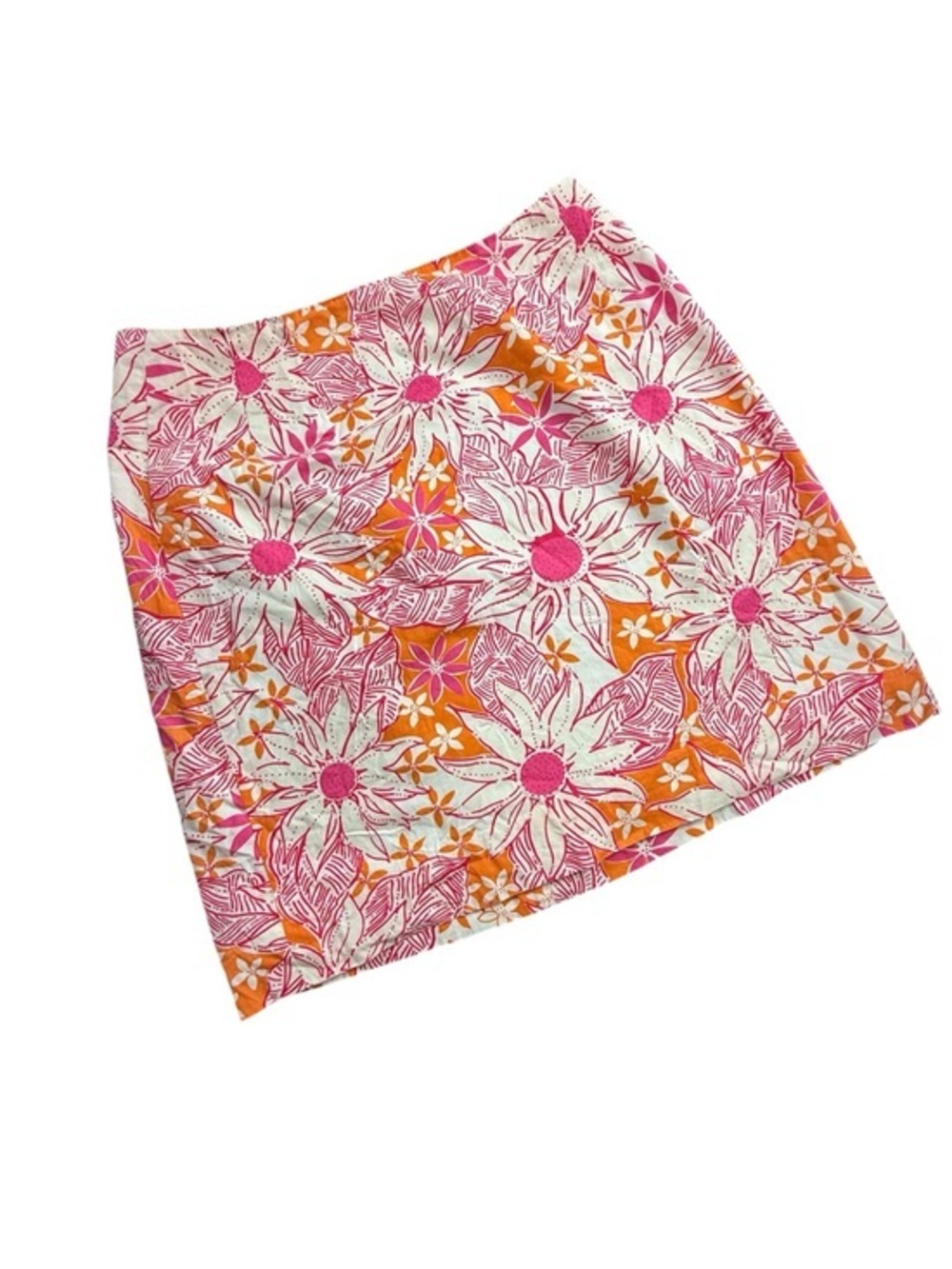 vtg Y2K Lilly Pulitzer Floral Mini Skirt Pink Orange Cotton Size 8 Preppy Resort